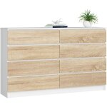 Akord - grande commode pour le salon k160 blanche 160 cm 8 tiroirs fa�ade ch�ne sonoma 160x40x99 cm