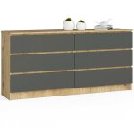 Grande commode pour le salon akord k160 chne artisan 160 cm 6 tiroirs faade gris graphite 160x40x77 ...