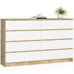 Akord - grande commode pour le salon k160 ch�ne artisan 160 cm 8 tiroirs fa�ade blanche 160x40x99 cm