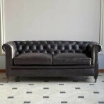 La grande prairie - canap chesterfield cuir noir 3 places 190x77x80cm