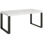 Grande table extensible 180 � 440cm blanche et pieds m�tal anthracite tiroz - support 4 pieds - 5 rallonges ...