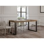 Grande table extensible 8 � 20 places l 180 � 440 cm bois fonc� et pieds m�tal anthracite tiroz - rallonges ...