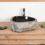 Wanda collection - grande vasque de salle de bain  poser roc en marbre noir