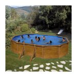 Gre - piscine � paroi ovale en acier avec feuille imitation bois 500 x 300 x 120 cm kit500w