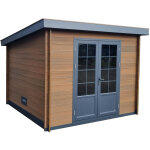 Nouveau coloris teck abri de jardin composite 3x3 toit plat contemporain 10m