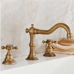 Laiton massif deux poignes trois trous widespread bathroom laiton robinet d'vier antique pont fini ...