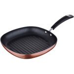 Gril / plaque chauffante 28 x 28 x 4, 5 cm. aluminium press, couleur cuivre mtallique, poigne revtue ...