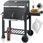 Grill chariot bbq smoker xl barbecue au charbon de bois avec couvercle, roues, poigne en acier inoxydable, ...
