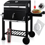 Grill chariot bbq smoker xl barbecue au charbon de bois avec couvercle, roues, poigne en acier inoxydable, ...