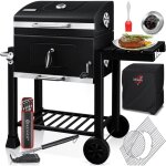 Chariot bbq smoker xl barbecue au charbon de bois avec couvercle, roues, poigne en acier inoxydable, ...