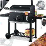 Grill chariot bbq smoker xxl barbecue au charbon de bois avec couvercle, roues, poigne en acier inoxydable, ...