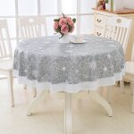 Gris, 152cm)nappe toile cir�e pvc ronde, avec motif floral et dentelle, nappe ronde anti tache impermeable ...