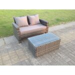 Gris fonc� dossier haut ensemble de meubles de jardin en rotin canap� d'amour 2 places ave oblong table ...