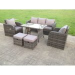Gris fonc� mixte salon de jardin en r�sine tress�e ensemble repas de jardin exterieur 7 places avec table ...