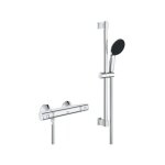 Grohe - ensemble de douche avec mitigeur thermostatique, pommeau 1 jet, barre 60cm et flexible 34597001 ...