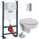Grohe - pack wc bti autoportant avec cuvette porcher rimless + abattant + plaque chrome (projectporcher ...