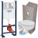 Grohe - pack wc bti autoportant + cuvette porcher rimless + abattant + plaque chrome + set habillage ...