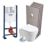 Pack wc bti autoportant + wc swiss aqua technologies infinitio sans bride + plaque + set habillage (projectin ...