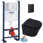 Pack wc bti - support rapid sl + wc infinitio sans bride noir mat + abattant softclose + plaque noire ...