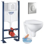 Grohe - pack wc rapid sl autoportant + cuvette bau ceramic sans bride + plaque skate air chrome (projectbau ...