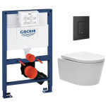 Grohe - pack wc rapid sl + cuvette sans bride sat, fixations invisibles + plaque noir mat (rapidsl082 ...