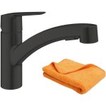 Robinet de cuisine avec douchette grohe start noir mat + microfibre
