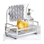 Porte eponge d'evier inoxydable avec porte - serviettes, panneau amovible pour ranger brosses � vaisselle, ...