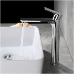 Groupm - mitigeur lavabo design � bec haut grand robinet salle de bain chrom� avec mousseur d�montable ...