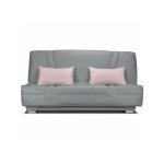 Sans marque - comfort bultex banquette clic clac - tissu gris + coussins d�co rose - l193 x p95 cm