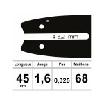 Guide ozaki pro steel adaptable pour stihl coupe 18' - 45cm. empreinte h pas: . 325 . 063 (1, 6mm).