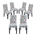 L&h - cfcahl - 6 pieces housse de chaise extensible noir blanche gris motif feuilles color�es, pour mariage, ...