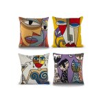 L&h - cfcahl - housses de coussin 45 x 45 cm broderie picasso art carré 4pcs(18 x18 inch)décoration de ... L&h - cfcahl - housses de coussin 45 x 45 cm broderie picasso art carré 4pcs(18 x18 inch)décoration de ...