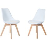Lot de 2 chaises scandinaves, pied en bois de h�tre et assise rembourr�e, style nordique - blanc - h. ...