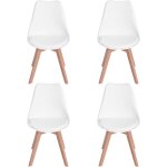 H. j wedoo - lot de 4 chaises de salle � manger scandinaves, chaises r�tro bois de h�tre massif - blanche ...