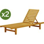 Lot de 2 bains de soleil en bois  rawai  - marron clair