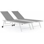 Habitat et jardin ? lot de 2 bains de soleil textil�ne matelass� aluminium inclinable ? gris / blanc ...