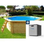 Piscine bois   hawai   - 4. 10 x 1. 18 m + mini pompe � chaleur 3. 5kw - m�tal - gris
