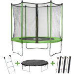 Habitat et jardin - trampoline ' yoopi ' - � 2. 44 m - vert - avec filet + �chelle + couverture + kit ...