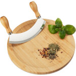 Hachoir berceuse avec planche, bambou & acier inoxydable, couteau  herbes, plateau de 25 cm, nature ...