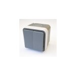 Double bouton poussoir tanche 1o / 1f en saillie gris complet 1 poste 2 modules avec cadre ip55 srie ...