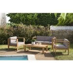 Kim - salon de jardin en bois teck - 1 canapé 2p. , 2 fauteuils coussins waterproof et table basse rectangulai ... Kim - salon de jardin en bois teck - 1 canapé 2p. , 2 fauteuils coussins waterproof et table basse rectangulai ...