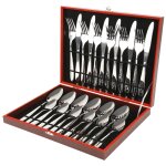 Haloyo 24 pices en acier inoxydable couverts de table avec coffret en bois, set de couteaux et fourchettes ...
