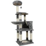 Haloyo - arbre � chat, hauteur de 135 cm griffoir + niche + colonne en sisal + jouet + panier, gris clair, ...