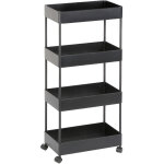 Chariot de service / desserte de cuisine � roulettes en acier inox - 4 niveaux pour cuisine - noir 40�22�90cm ...