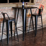 Table haut acier table de bar carr�e design industriel 60x60x110cm noir
