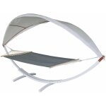Hamac balan�oire suspendue jusqu'� 200kg avec toile pour protection solaire cadre en bois 420cm 2 personnes ...
