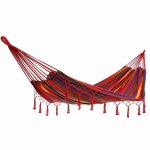 Hamac � franges en coton / polyester surface de couchage 210x150 cm charge 300 kg couleur au choix rouge ...