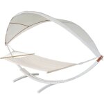 Hamac hwc - j47 jusqu' 200kg toit solaire cadre en bois - fsc 420cm 2 personnes blanc, crme - blanc ...