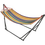 Hamac de jardin pliable avec support acier �poxy et toile coton lin multicolore
