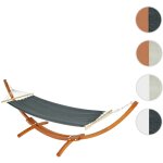 Hamac avec support hwc - j46, jusqu' 200kg support en bois fsc - certifi 320cm marron, tissu gris